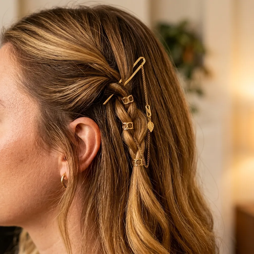 5. Gold Hair Jewelry Pairing with Honey Tones