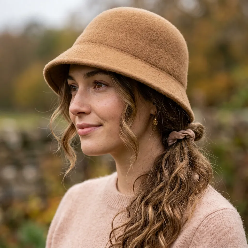 5. Loose Half-Up Waves Under a Wool Cloche