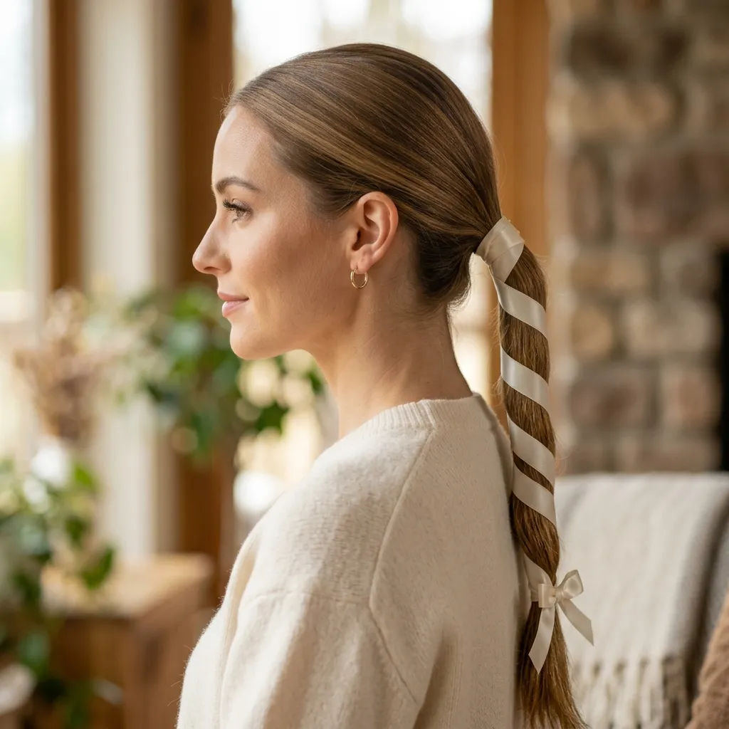 5. Low Ponytail with Wrapped Bow Tail