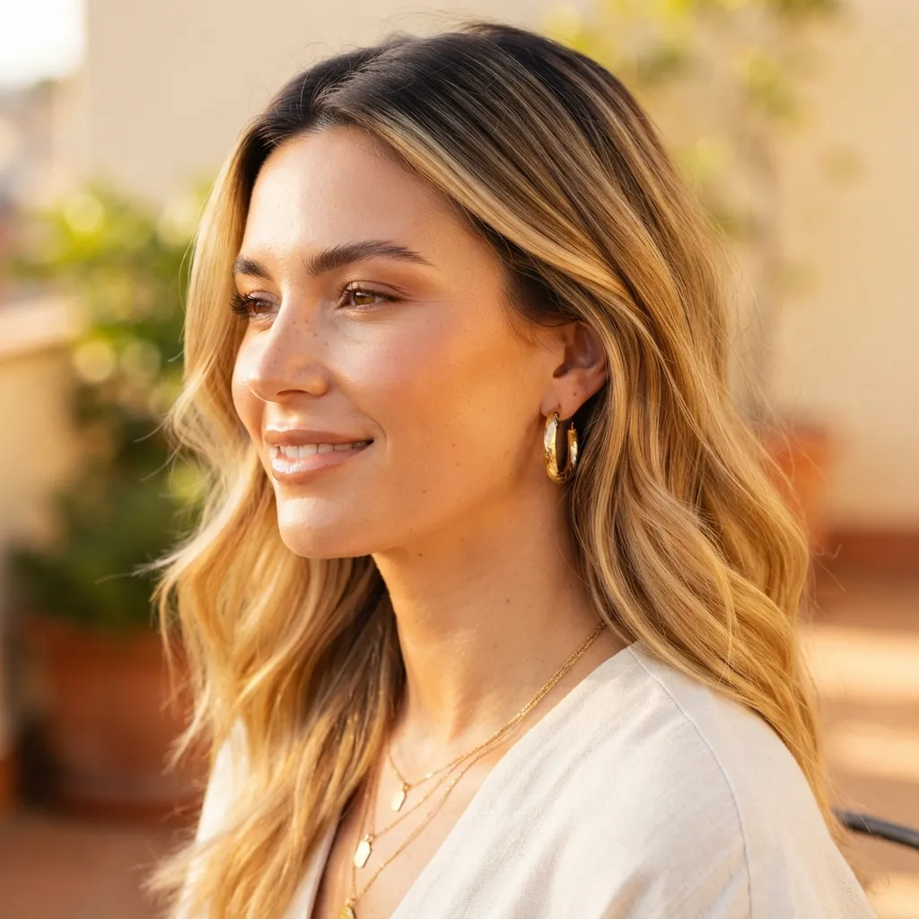 5. Pairing Golden Blonde Balayage with Warm Gold Jewelry