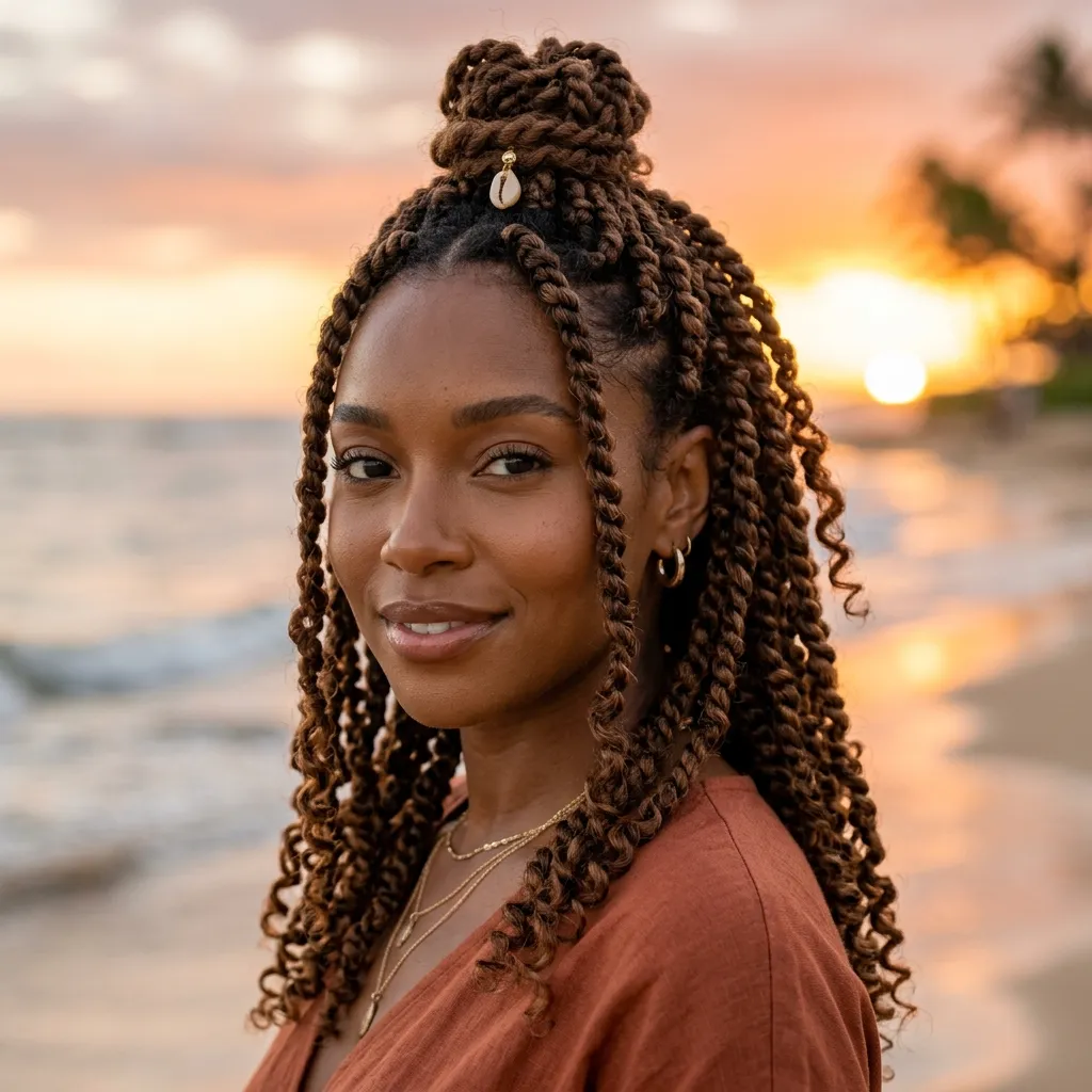 5. Passion Twists Styled Half-Up for Beach Evenings