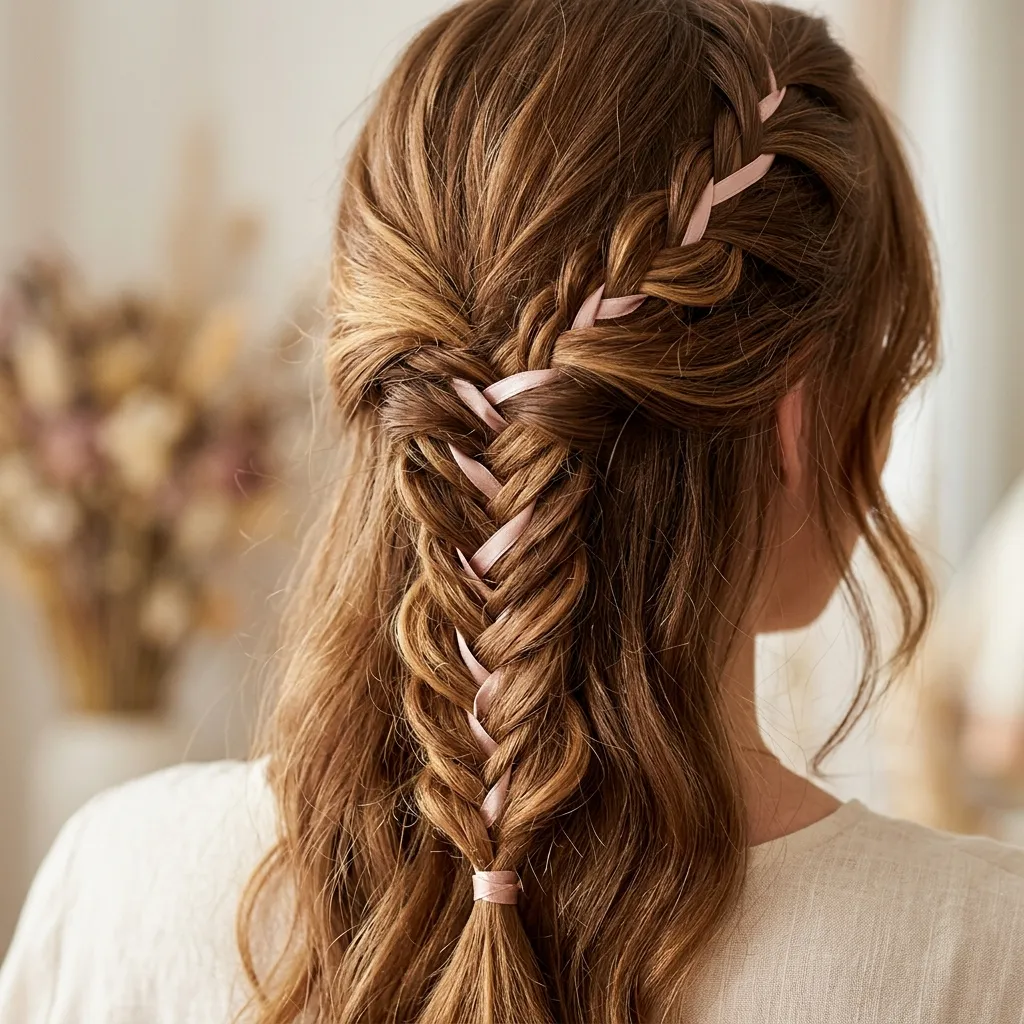 5. Ribbon-Woven Fishtail Braid