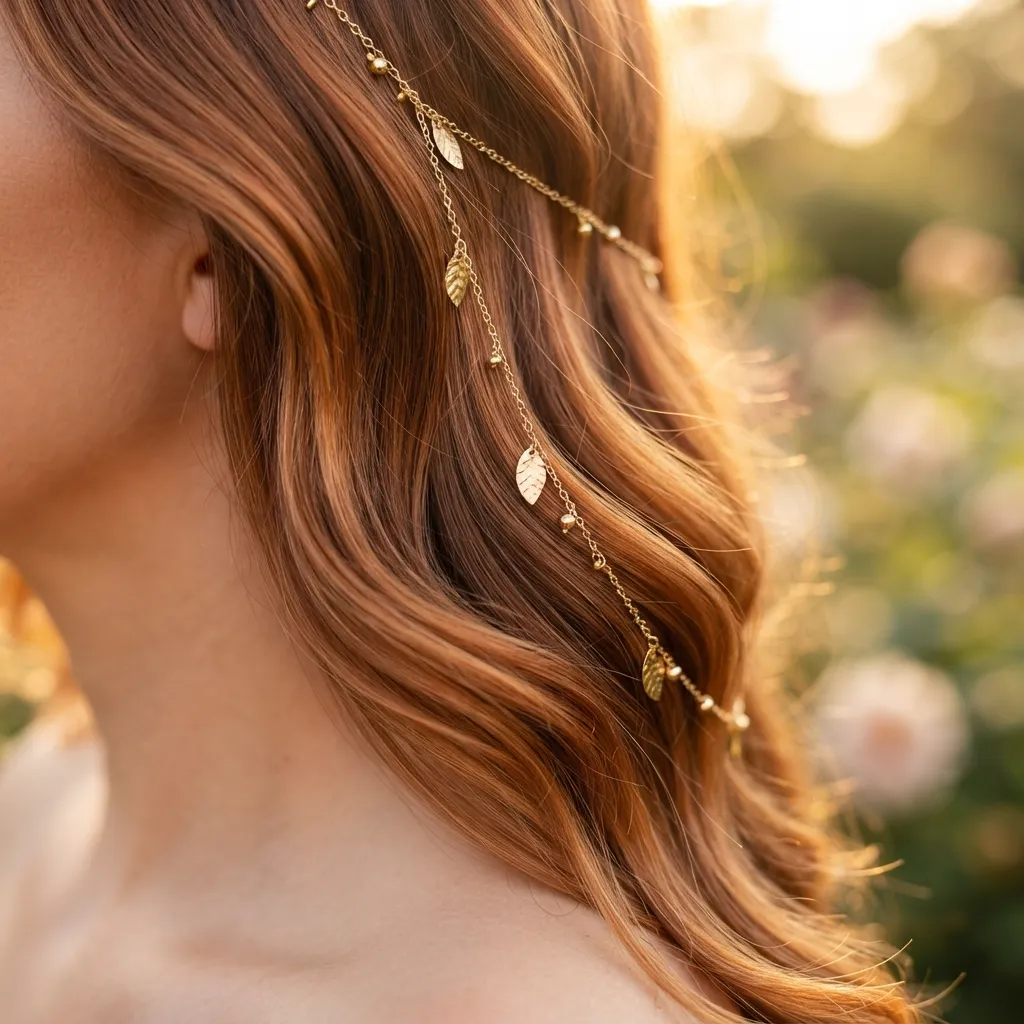 6. Copper Balayage with Gold Hair Jewelry