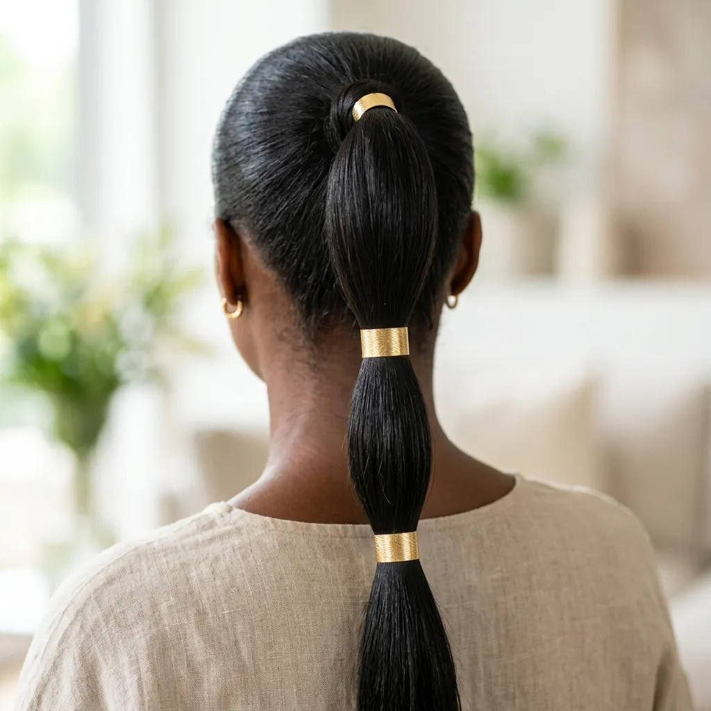 6. Gold Hair Cuff Accents Along the Ponytail