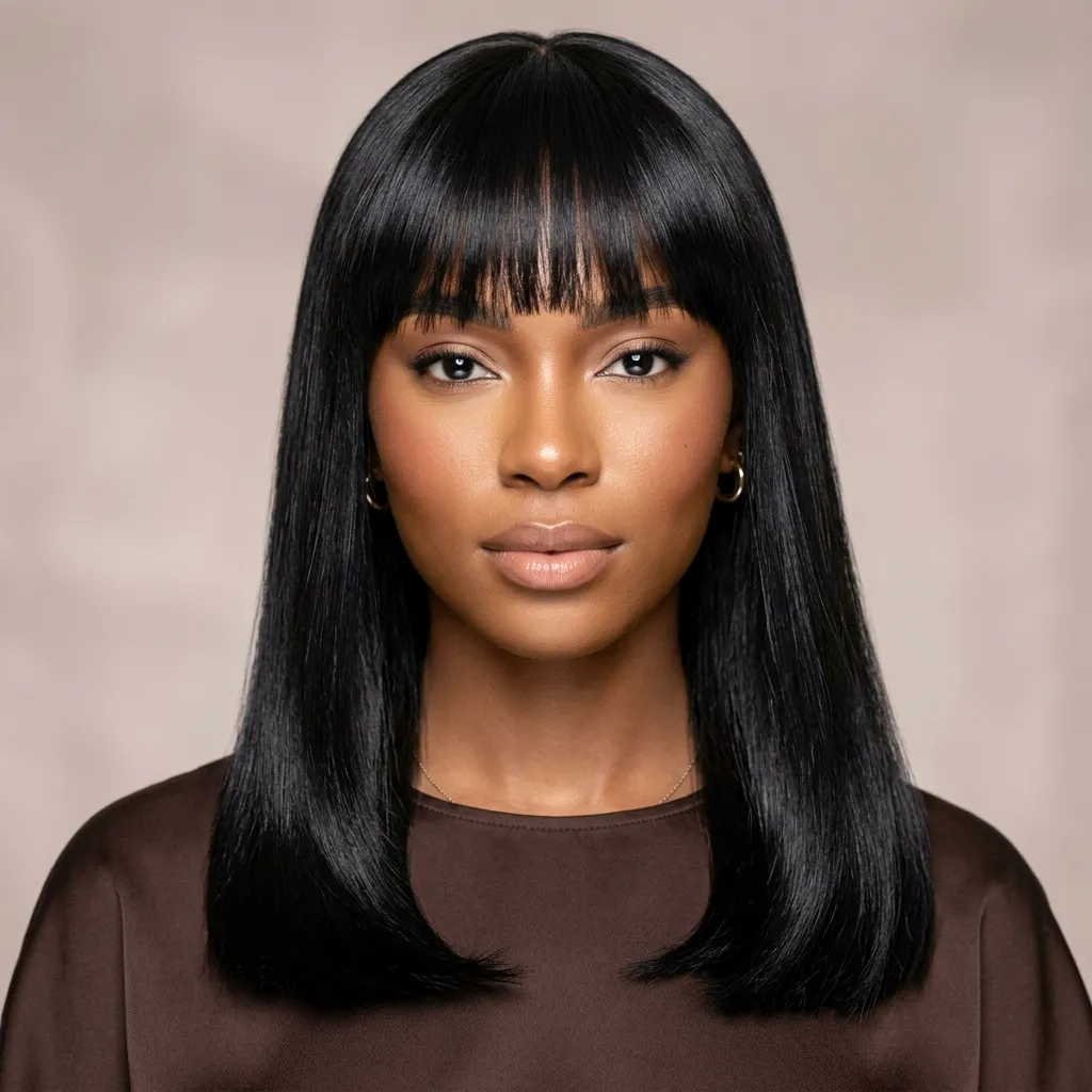 6. Silk Press Straight Bangs Texture Idea