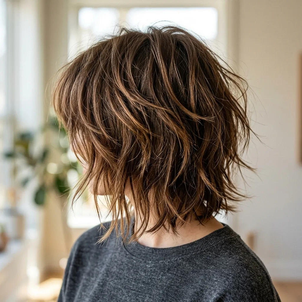 6. Textured Wolf-Cut Bob with Piece-y Razor-Cut Fringe