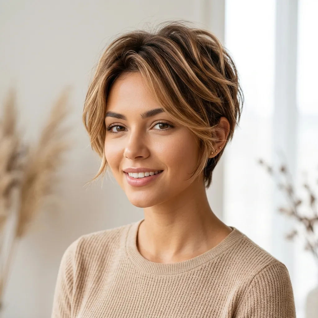 6. Warm Caramel Balayage Pixie for Sun-Kissed Arrivals