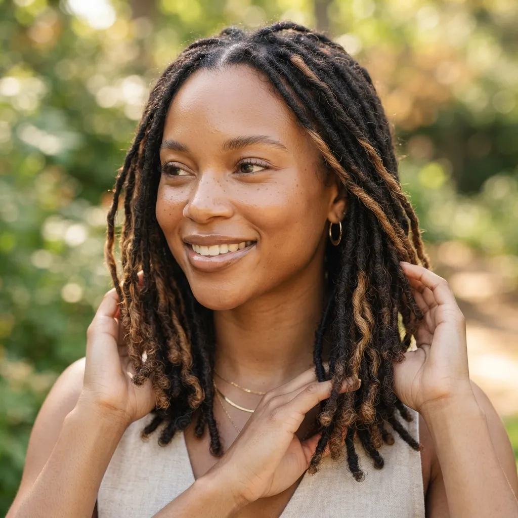 7. Subtle Balayage Highlights on Natural Thin Locs