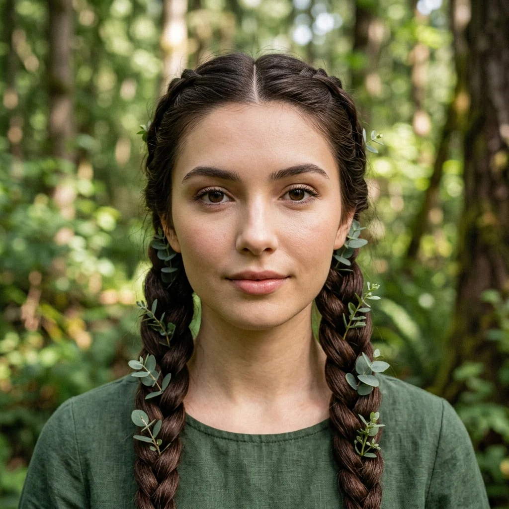 7. Woodland Twist Braids with Eucalyptus Sprigs