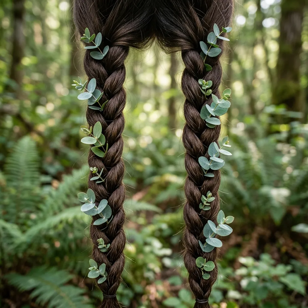 7. Woodland Twist Braids with Eucalyptus Sprigs