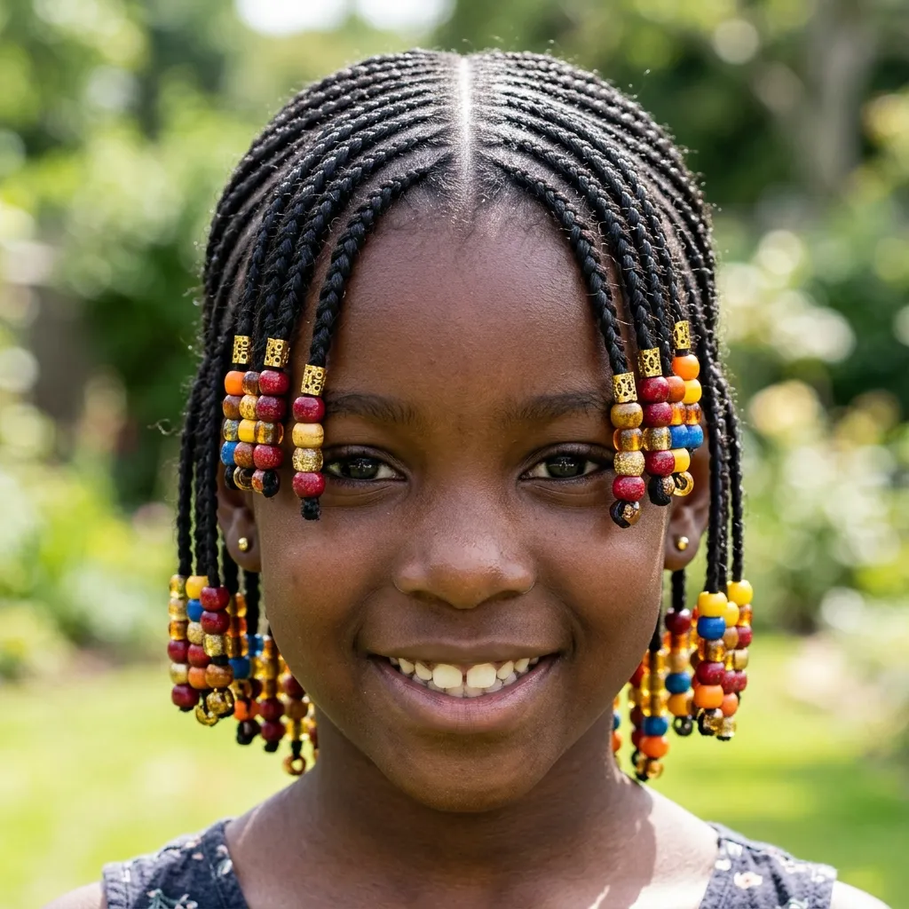 8. Beaded Middle Part Cornrows
