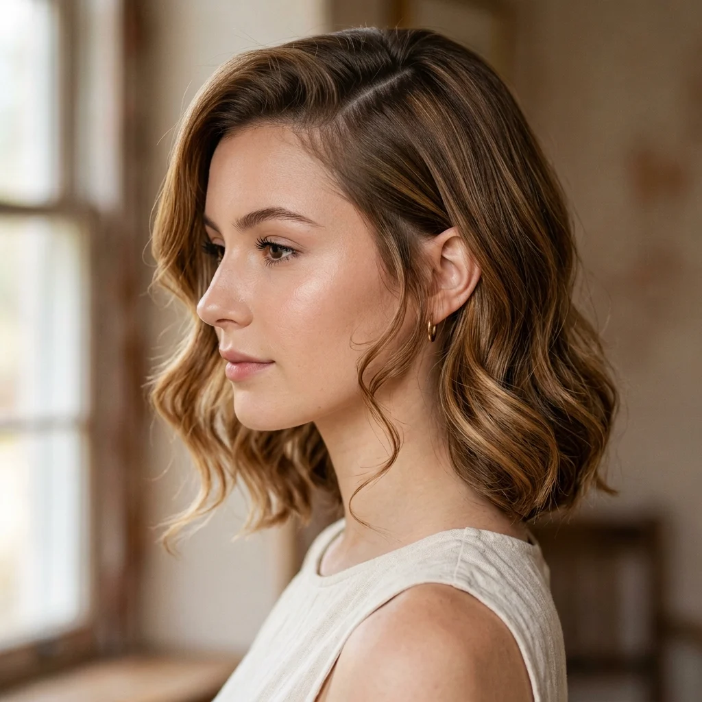8. Deep Side Part with Face-Framing Tendrils