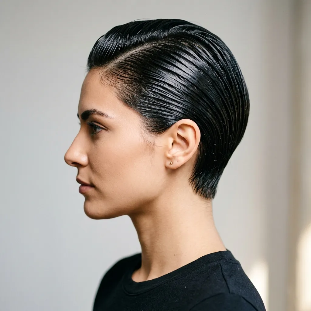 8. Slicked-Back Pixie with Wet-Look Gel