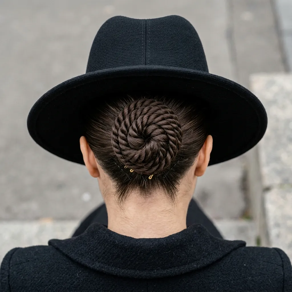 8. The Twisted Updo for Humid Days Under a Structured Wide-Brim