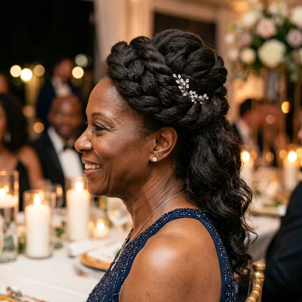 9. Elegant High-Low Updo for Milestone Events