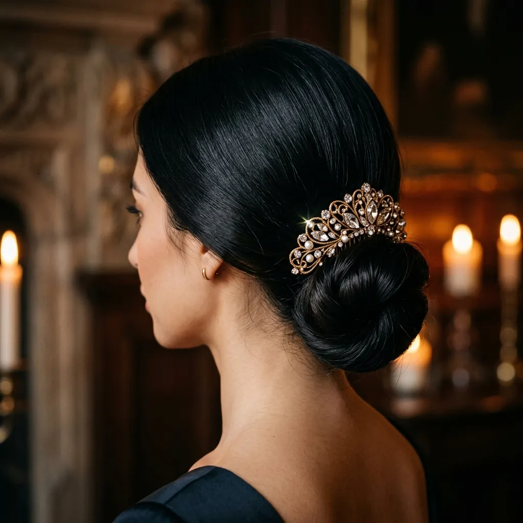9. Embellished Comb Accent on a Simple Low Bun
