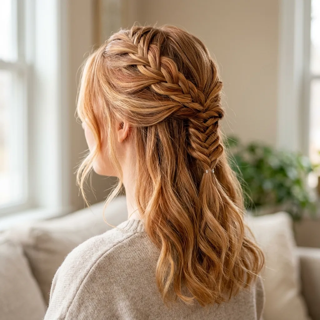9. Half-Up Braided Style for Balayage Contrast