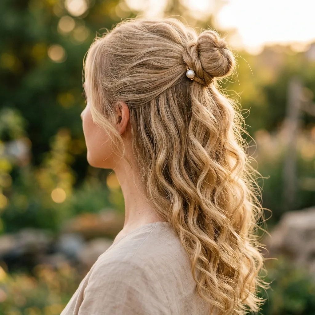 9. Half-Up Fairy Top Knot with Trailing Curls