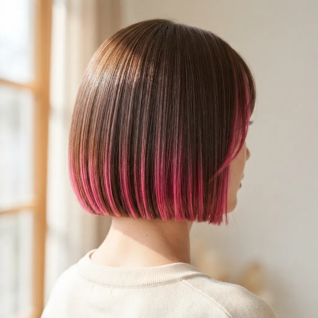 9. Pink Highlights on a Short Bob