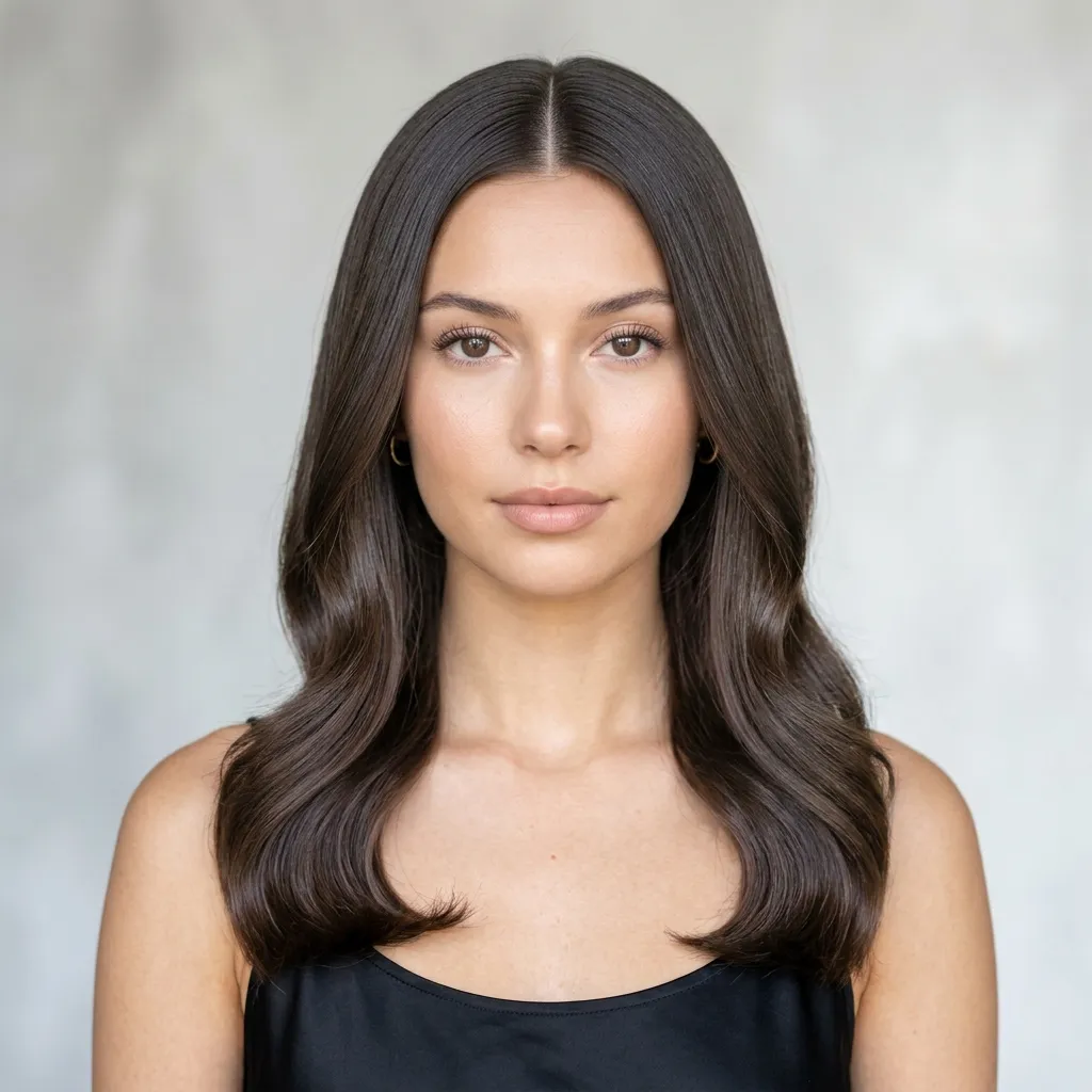 9. Sleek Middle Part With Soft Waves at the Ends