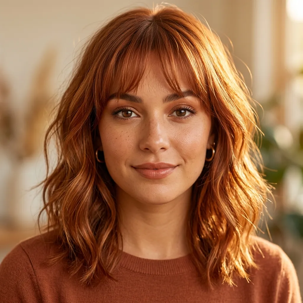 9. Soft Copper Bangs with Warm Undertones Color Idea