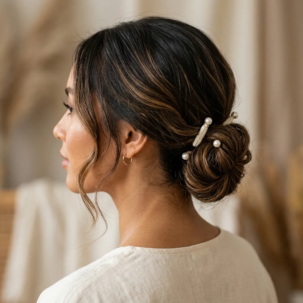 9. Textured Low Bun with Padded Pins