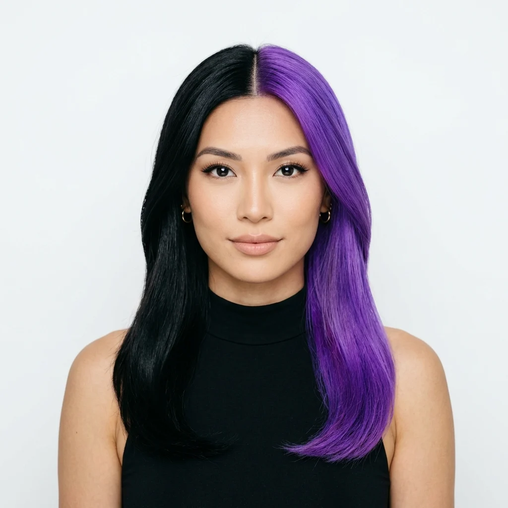 10. High-Contrast Jet Black and Bright Violet Split