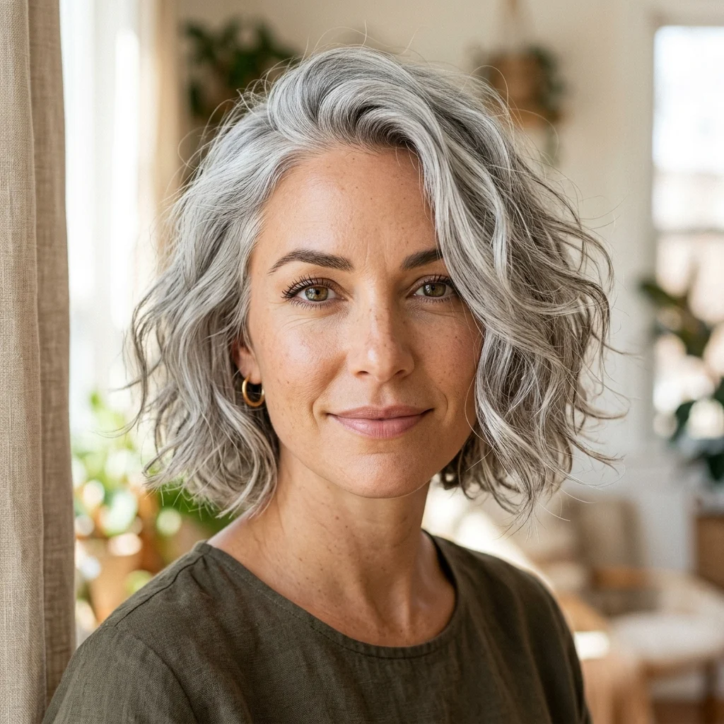 10. Wash and Tousle Silver French Bob (LOW-MAINTENANCE)