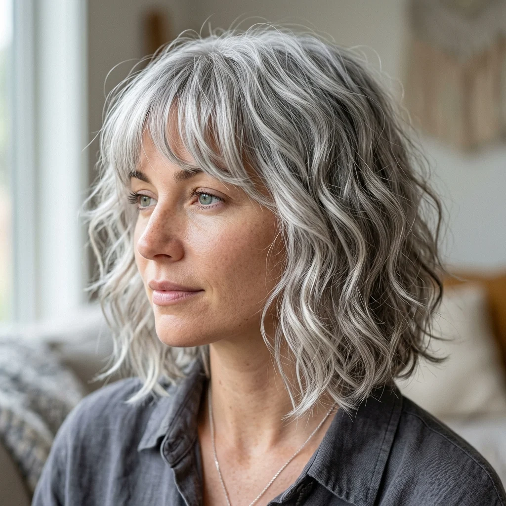 10. Wavy Beach Textured Silver Bob