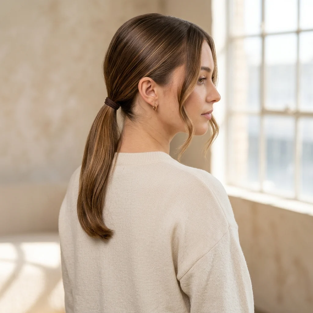 11. Low Ponytail With Face-Framing Pieces Left Out