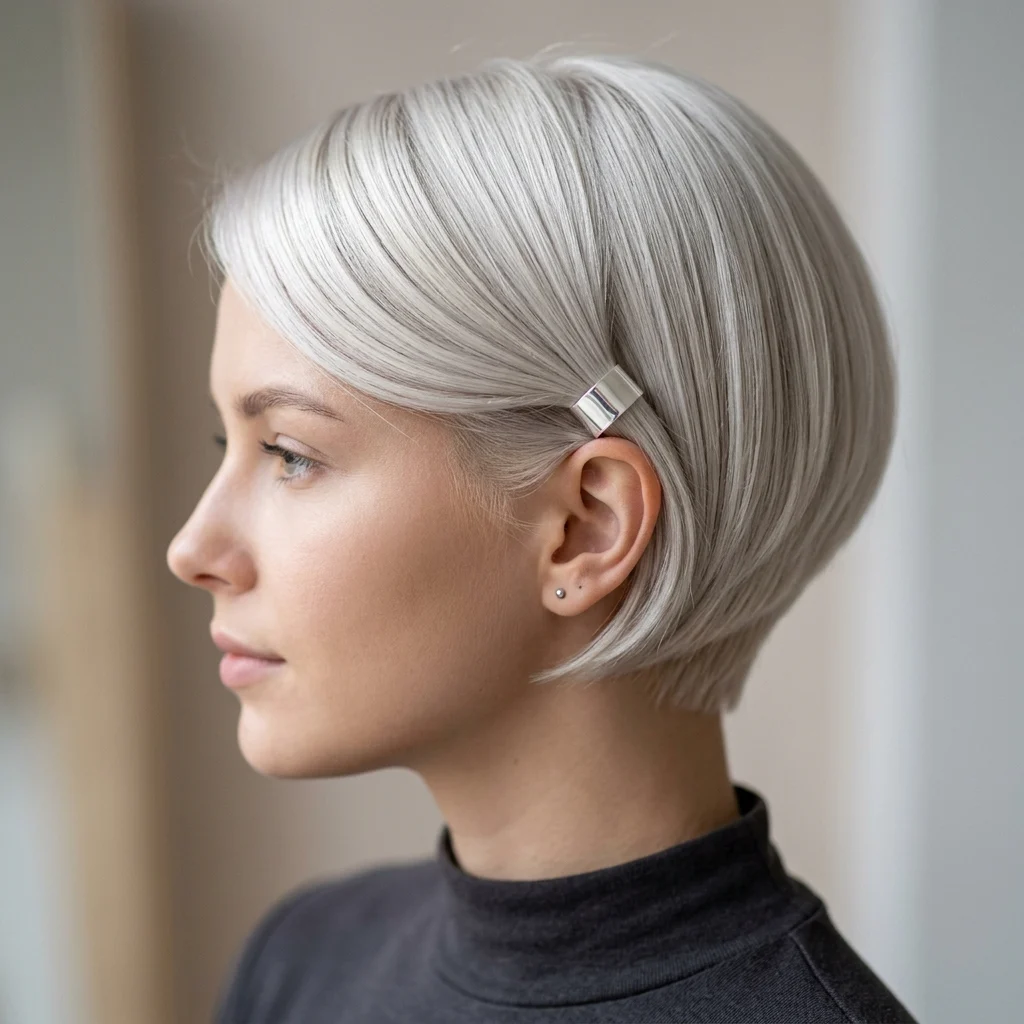 11. Minimalist Silver Hair Cuff Accent