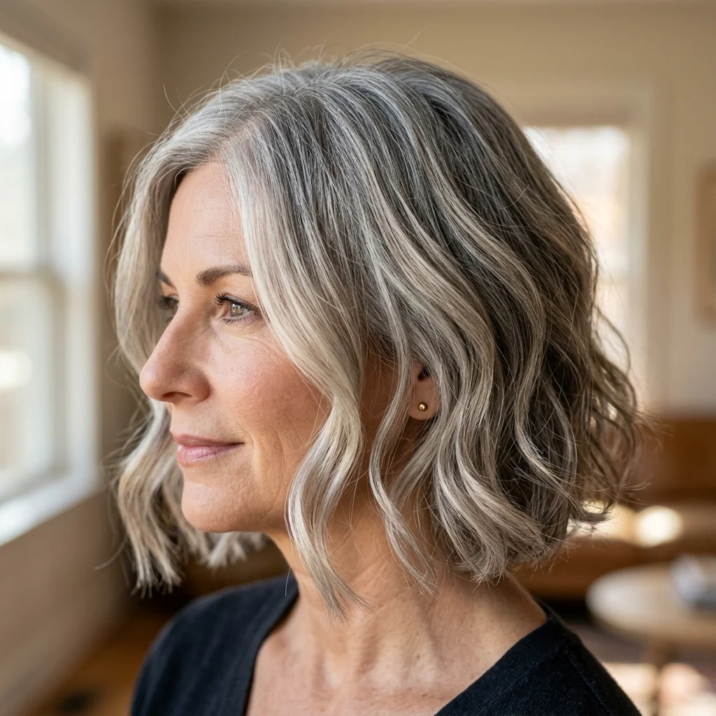 11. Silver Balayage Textured Bob