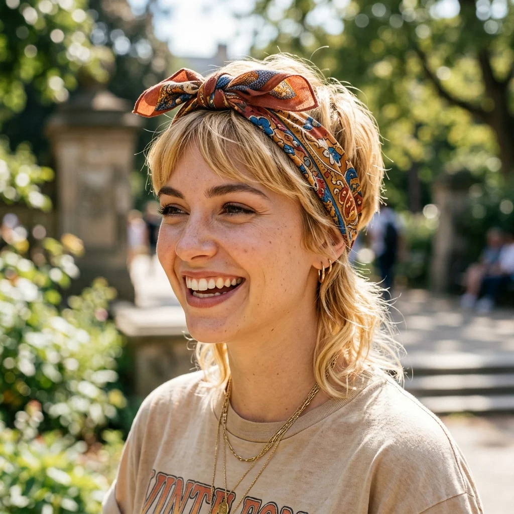 12. Printed Bandana Headscarf Styling