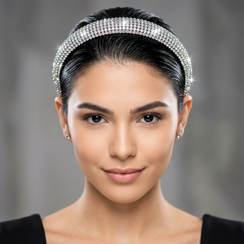 12. Rhinestone Headband Slicked-Back Style