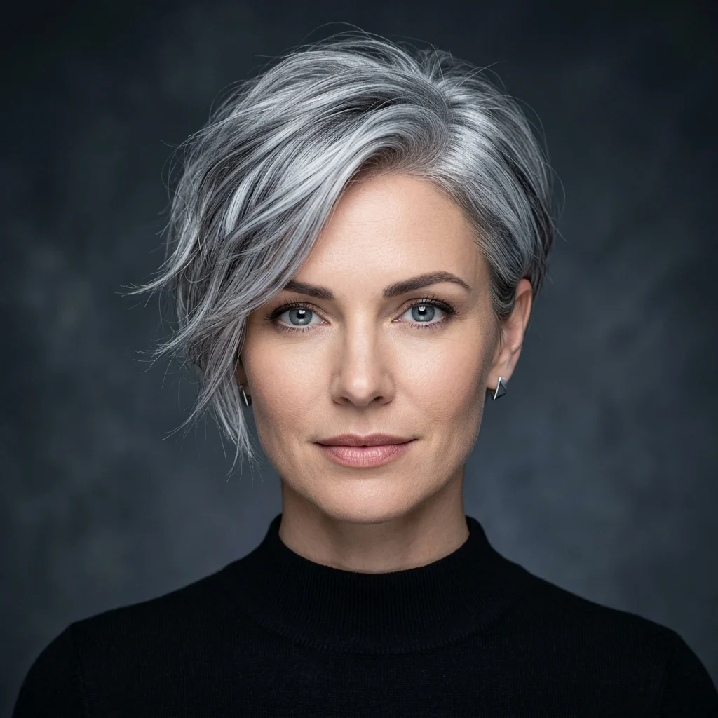 12. Silver Fox Wispy Pixie for a Modern Gray Transition (COLOR)