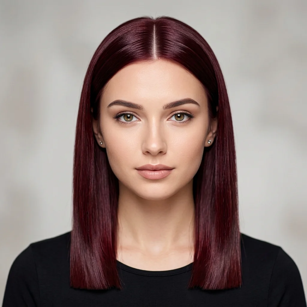 12. Sleek Straight Maroon With a Center Part