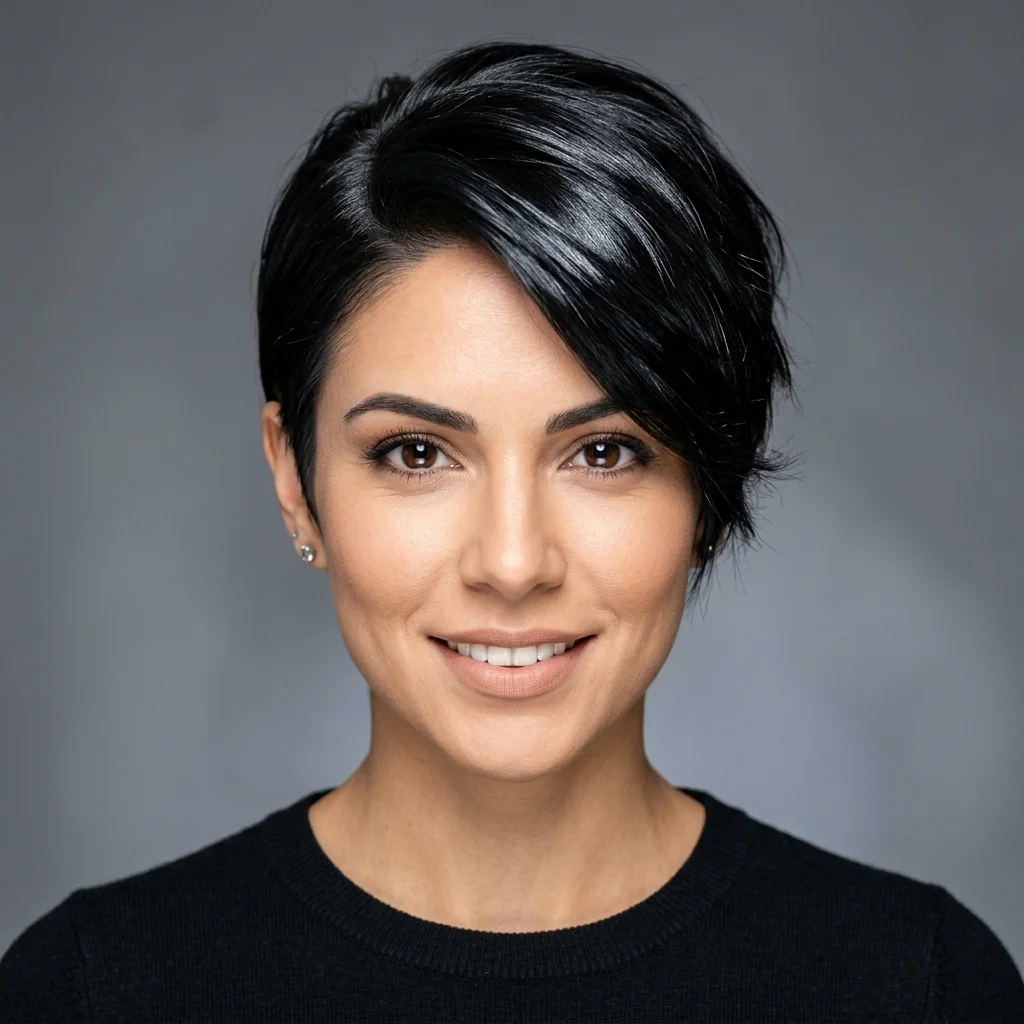 13. Sleek Polished Wispy Pixie with Glossy Finish (TEXTURE)