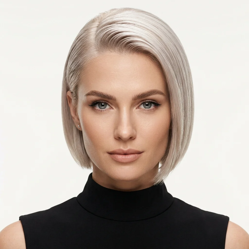 13. Wet-Look Slicked Stacked Bob