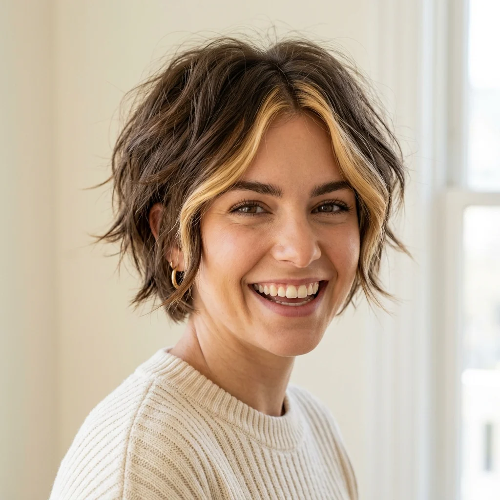14. Choppy Layers Money Piece Pixie Bob