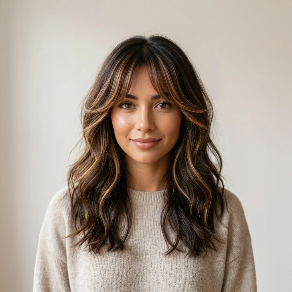 15. Curtain Bangs with Caramel Framing
