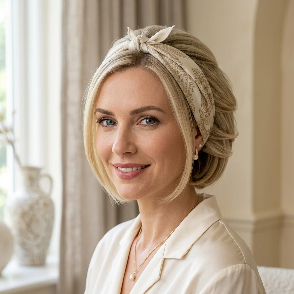 15. Old Money Silk Scarf Wrapped Bob