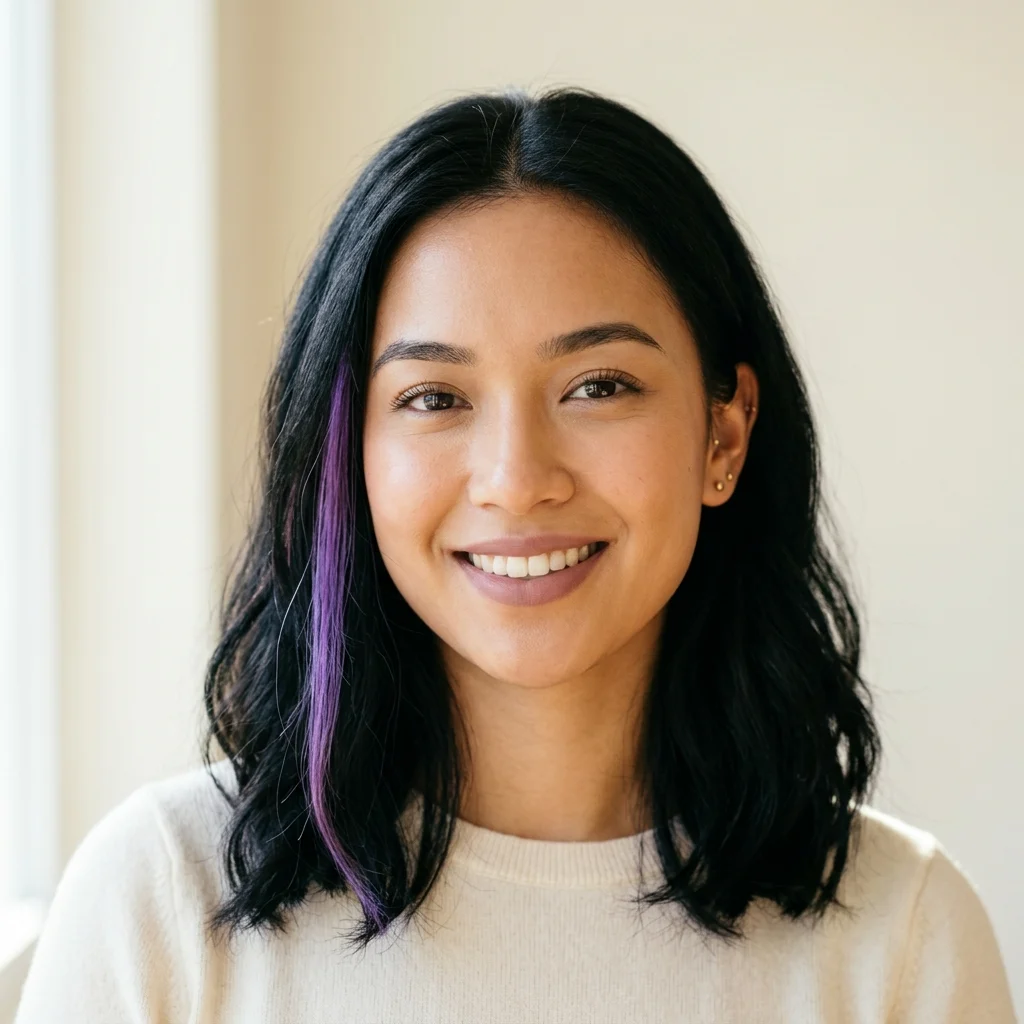 15. Single Purple Streak on Natural Black Hair