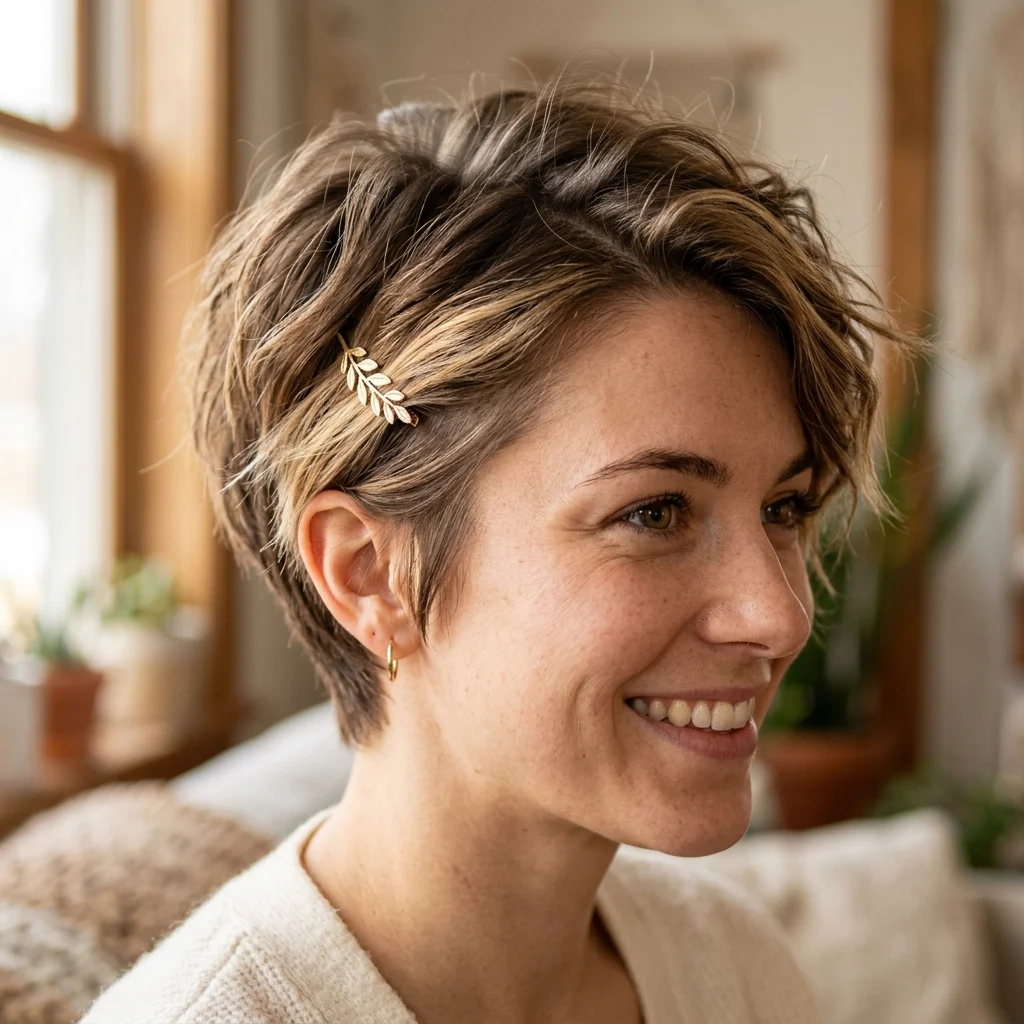 15. Textured Pixie-Wedge Hybrid with Clip Accents