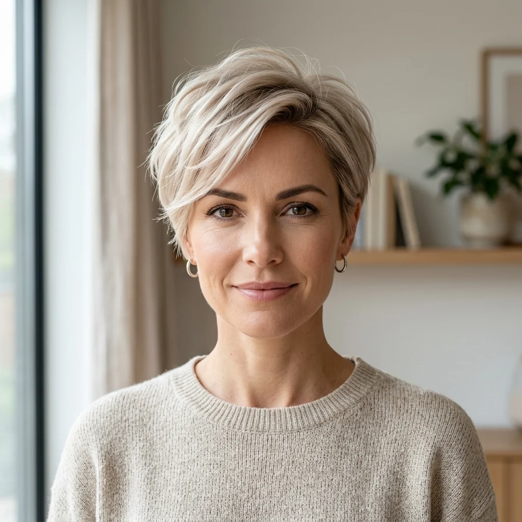 16. Champagne Blonde Choppy Pixie with Cool Undertones (COLOR)