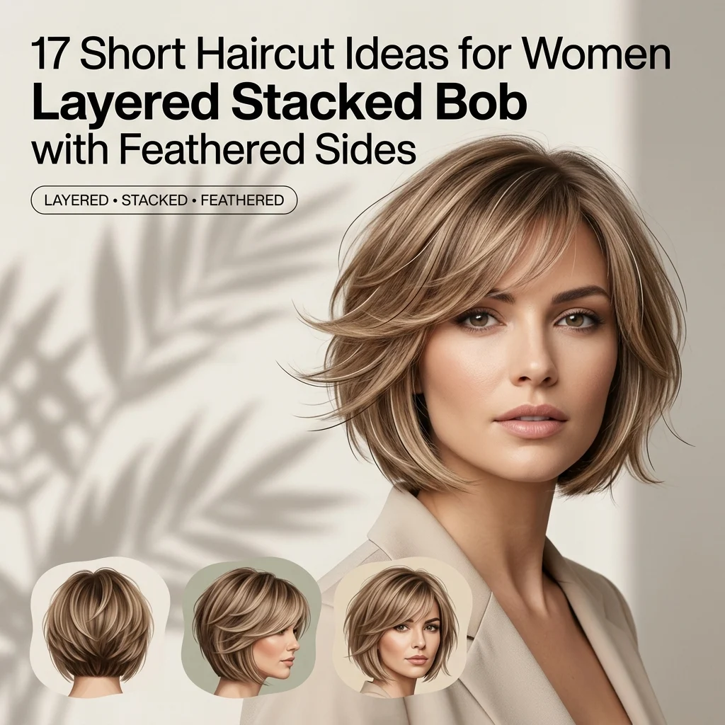 17 Short Haircut Ideas for Women Layered Stacked Bob with Feathered Sides