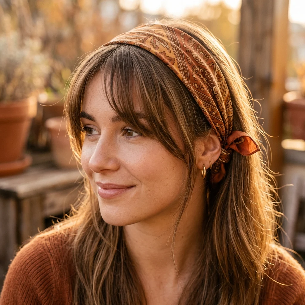 17. Silk Scarf Wrap with Bangs