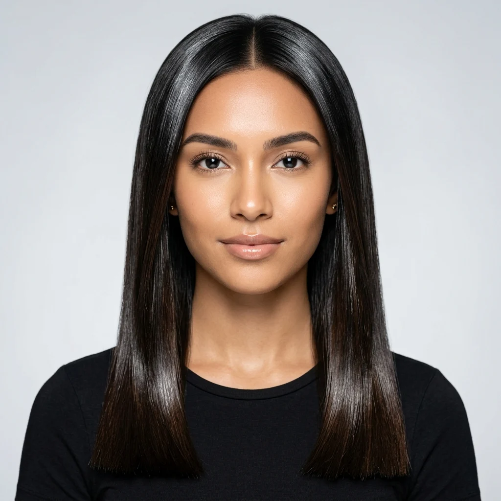 17. Sleek Glass-Hair Blowout with Mirror Shine