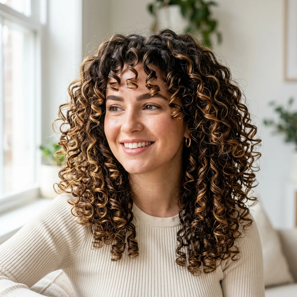 18. Caramel Balayage on Curly Texture