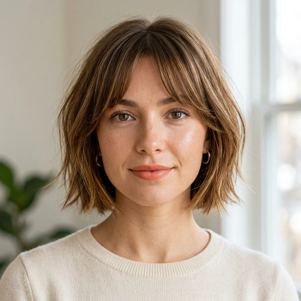 2. Bangs with a Textured Bob