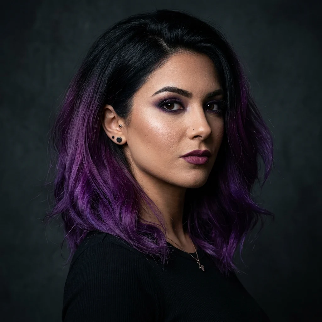 2. Black Roots Melting Into Vivid Purple Ends